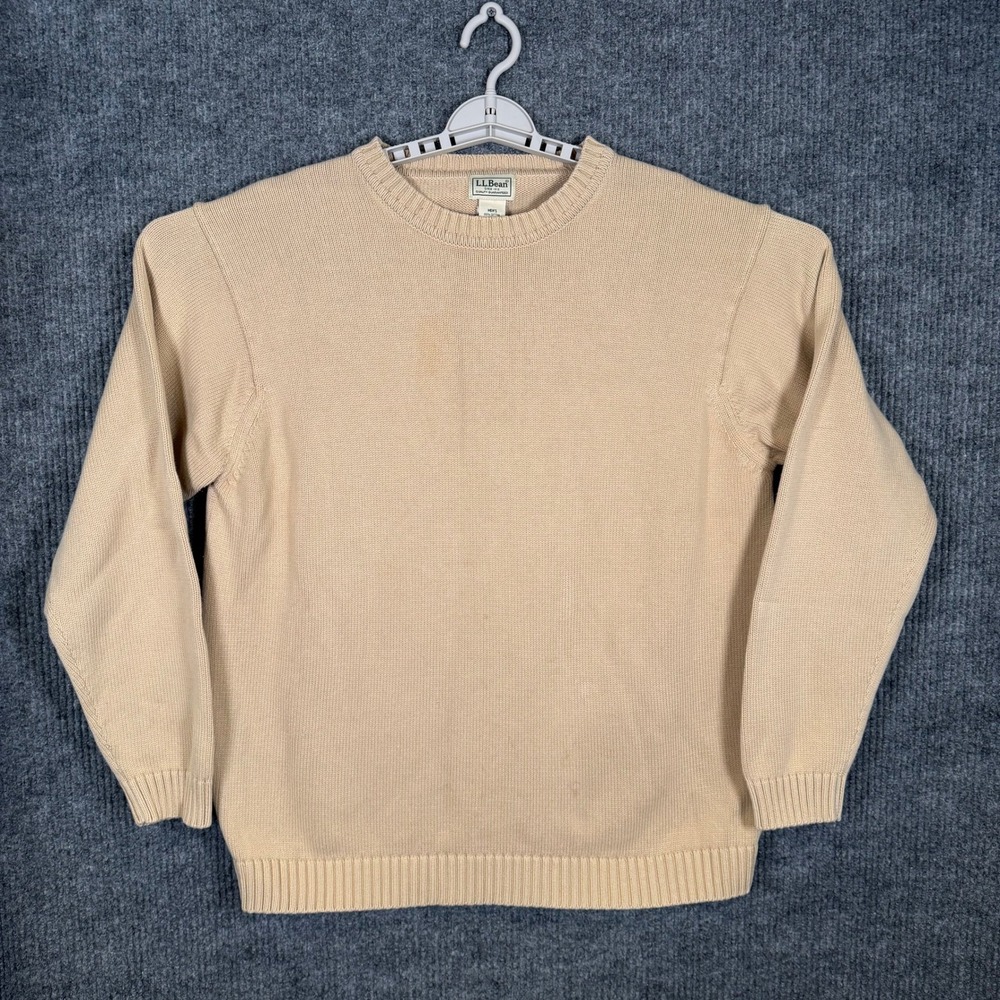 Vintage 90s L.L.Bean Men XLT Cotton Thick Knit Crewneck Sweater Beige Cabincore
